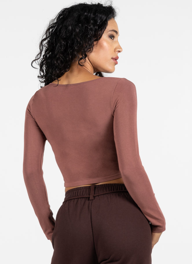 Bamboo L/S Crop Scoop Neck Top