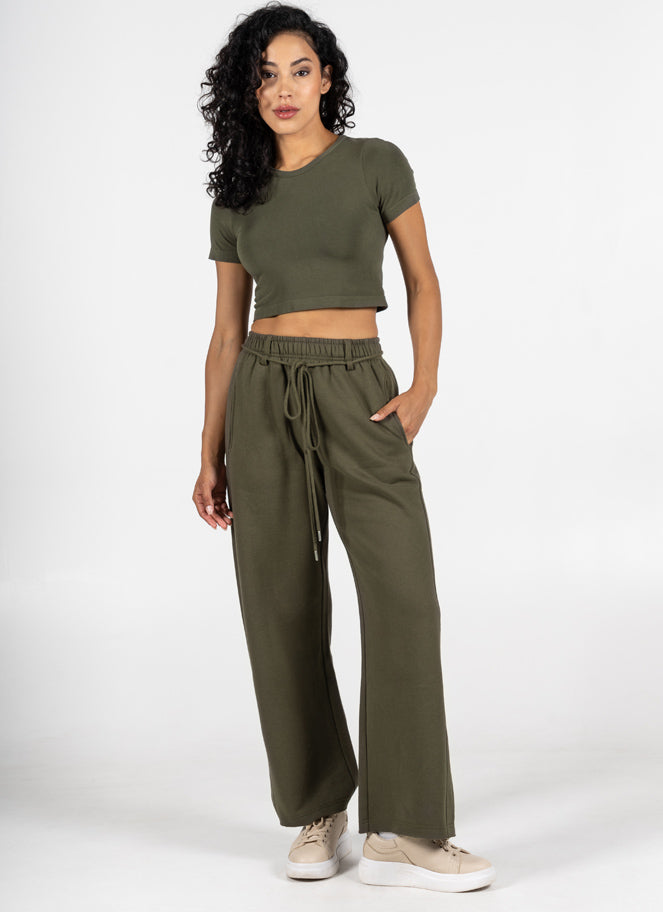 Recycled Poly/Cotton Fleece Wide Leg Pant