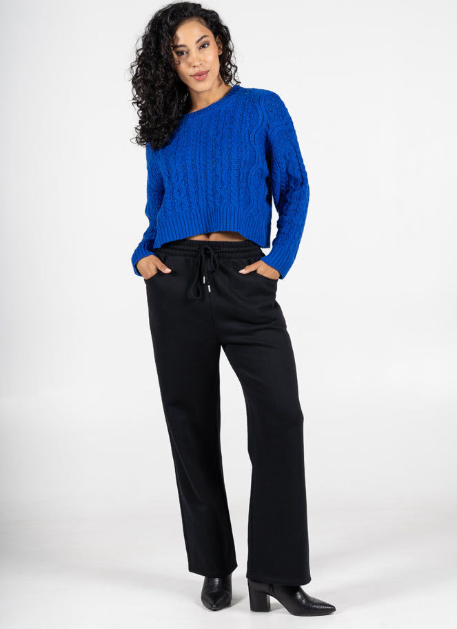 Recycled Poly/Cotton Fleece Front Pocket Wide Leg Pant