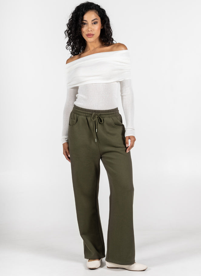 Recycled Poly/Cotton Fleece Front Pocket Wide Leg Pant