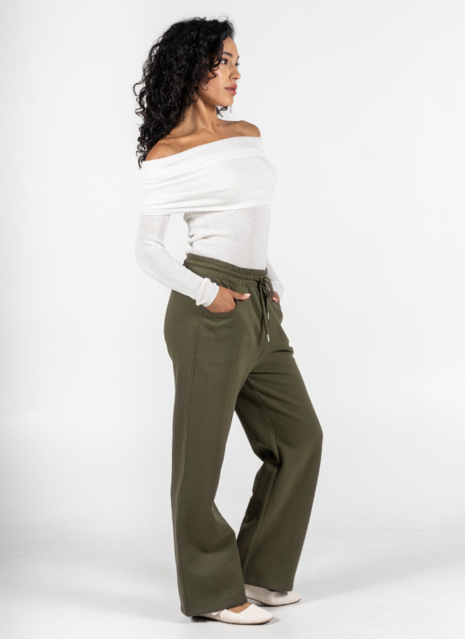 Recycled Poly/Cotton Fleece Front Pocket Wide Leg Pant