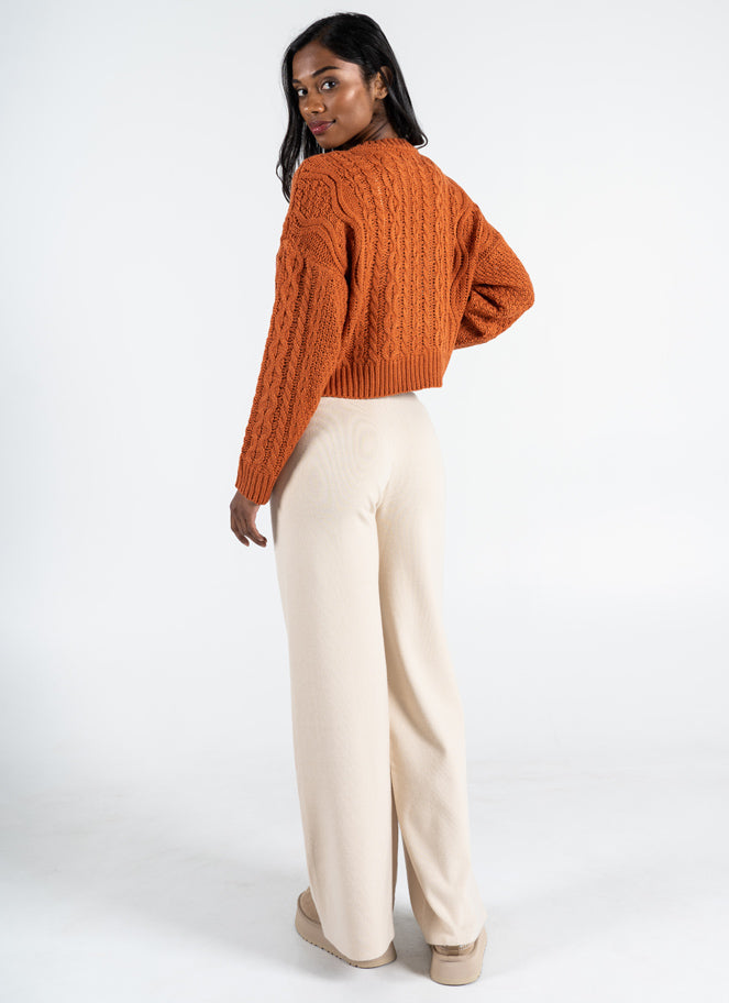 Viscose Blend Knit Tie Front Wide Leg Pant