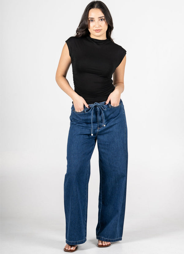 5 Pkt Wide Leg Tie Front Denim Pant