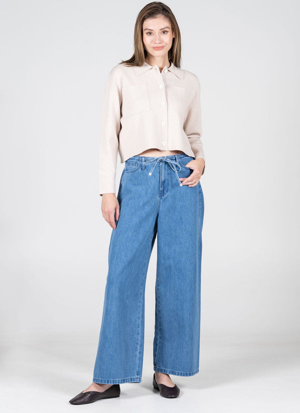 5 Pkt Wide Leg Tie Front Denim Pant