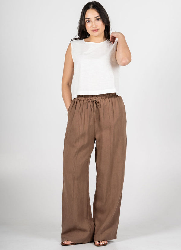 Tencel/Linen Ruched Waistband Pants