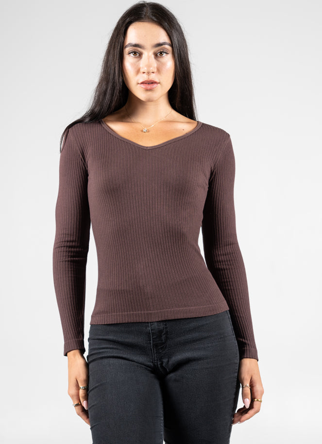 Seamless Rib V Neck Top