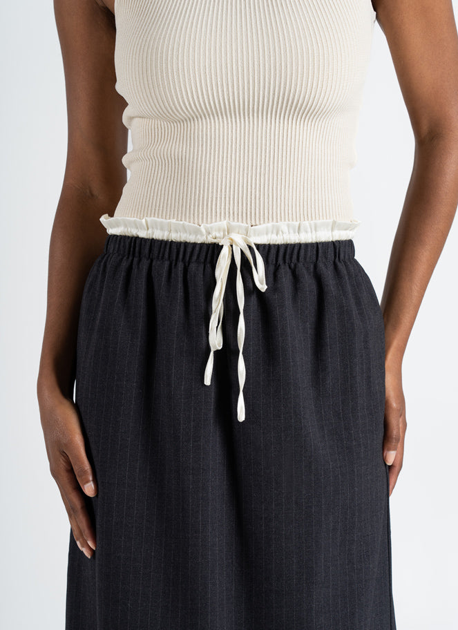 Double Waistband Pinstripe Skirt