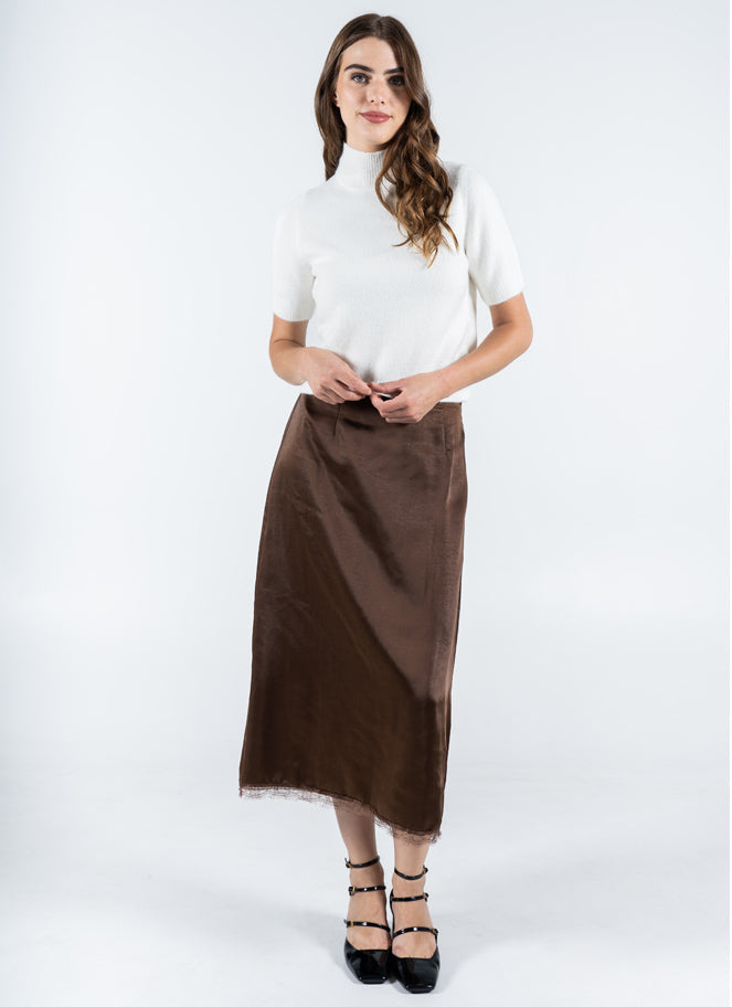 Satin Skirt W/Lace Trim