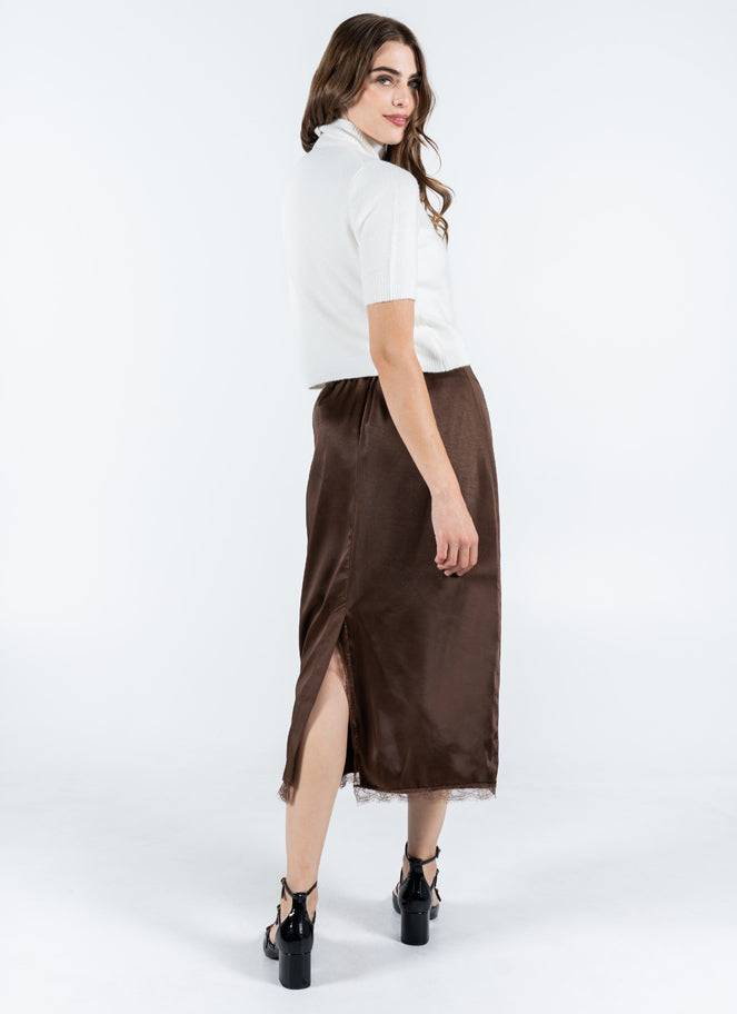 Satin Skirt W/Lace Trim