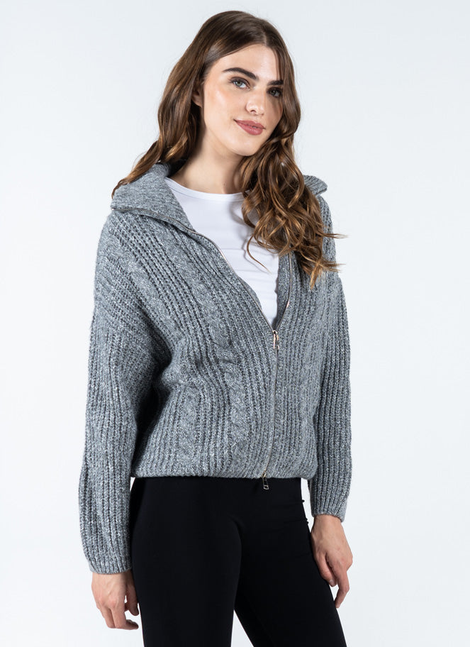 Melange Zip Front Cardigan