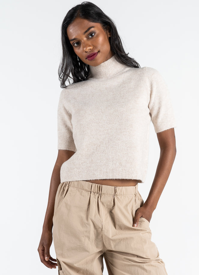 S/S Mock Neck Lightweight Sweater