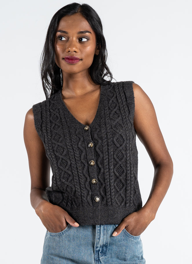 Button Down Cable Knit Vest