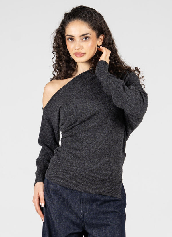 Asymmetrical Drape Shoulder Sweater