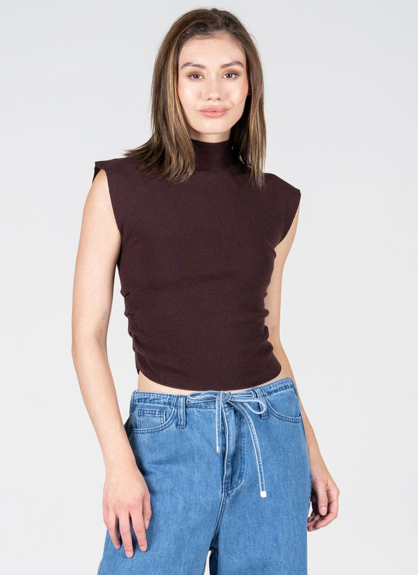 Viscose Blend Knit S/S High Neck Top