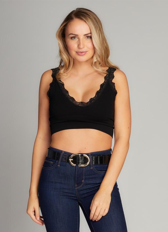 Bamboo Crop Tank W/Lace Trim