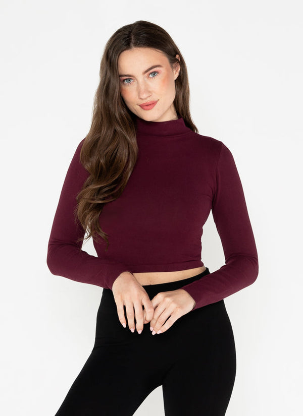Bamboo L/S Crop Mock Neck Top