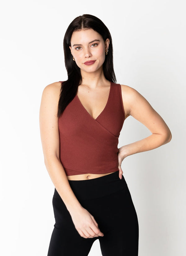 Bamboo Ribbed S/Less Wrap Top