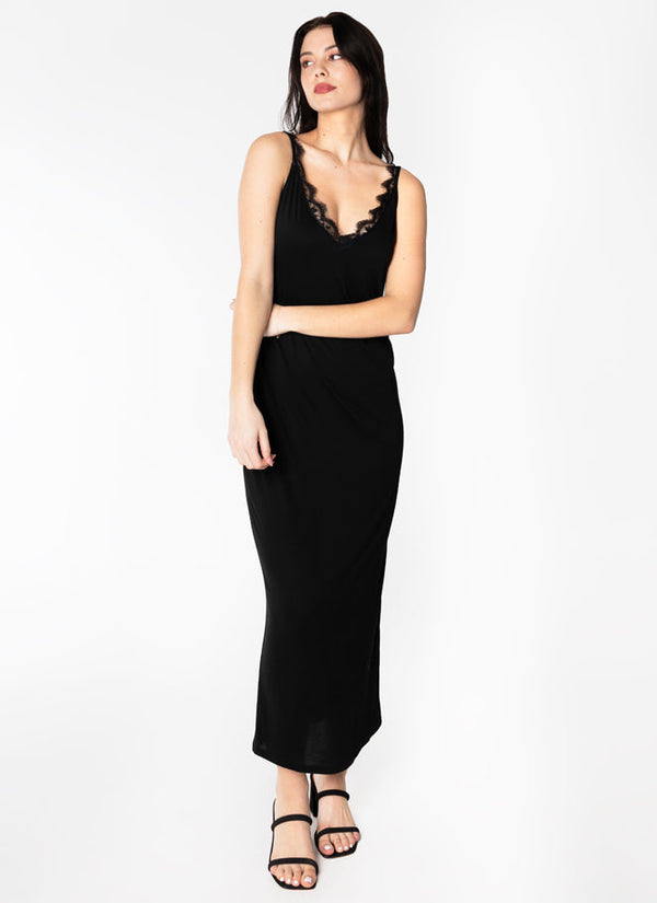 Lace Trim V Front Maxi Dress
