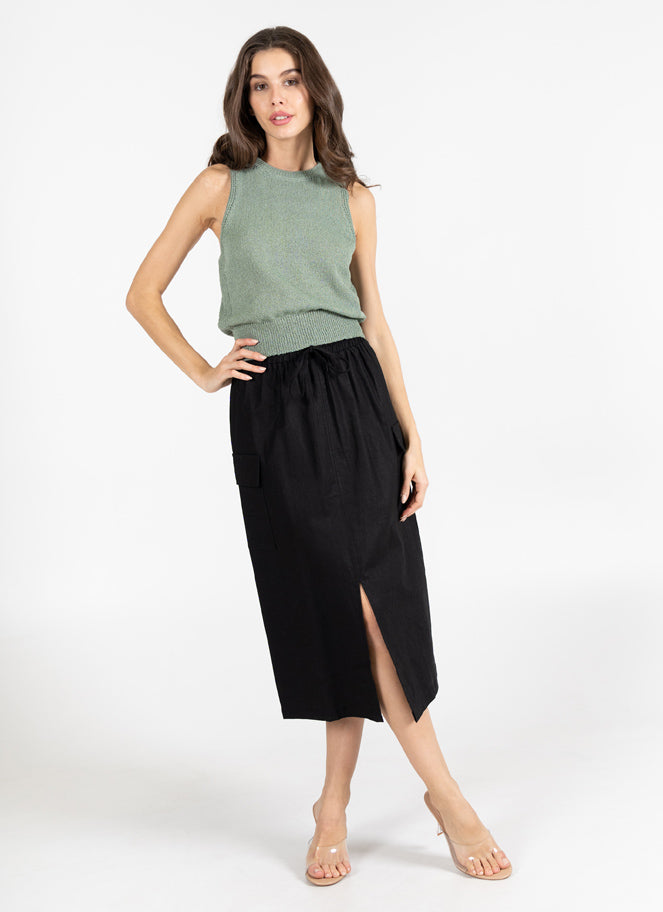 Cotton Linen Front Slit Skirt