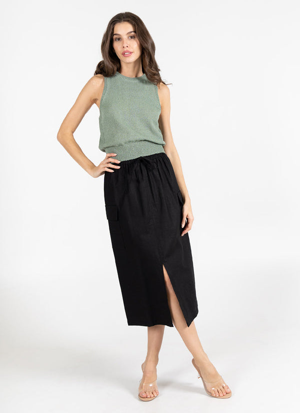 Cotton Linen Front Slit Skirt