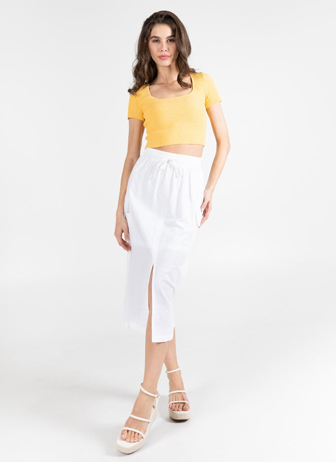 Cotton Linen Front Slit Skirt