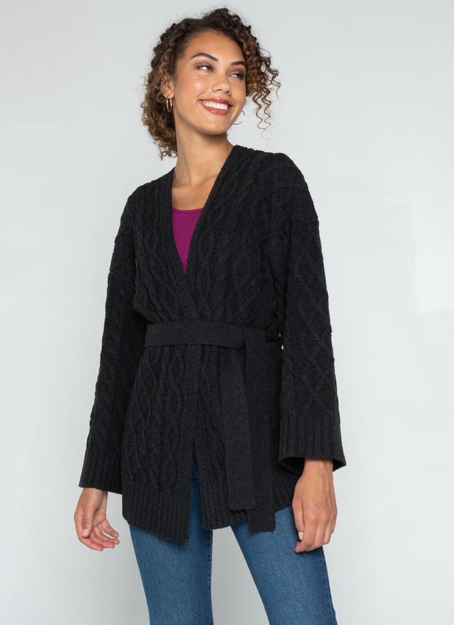 Cable Knit Open Tie Front Cardigan