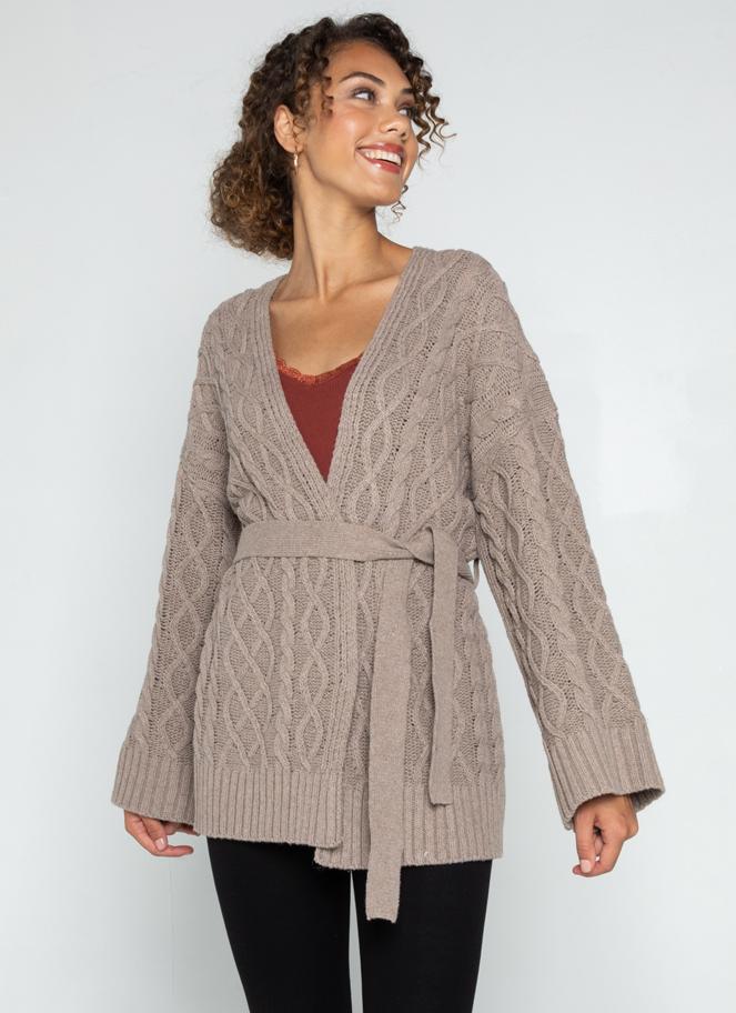 Cable Knit Open Tie Front Cardigan