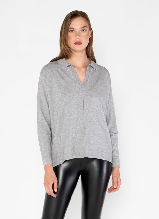 Knit Viscose Blend Oversized Collared Sweater