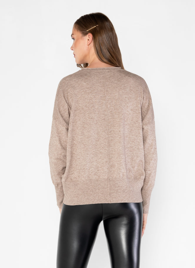 Knit Viscose Rolled Crew Neck Sweater