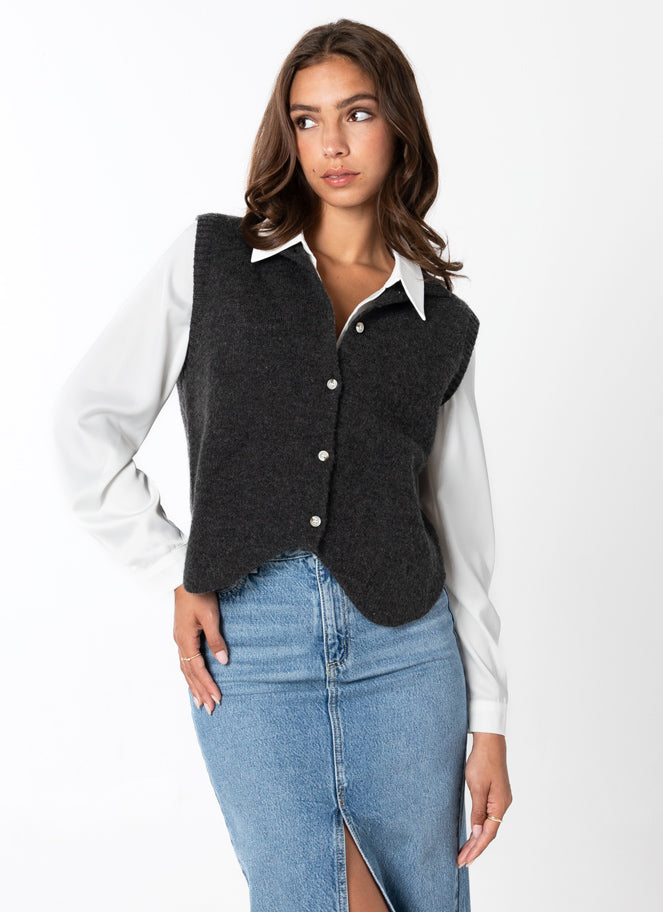 Knit Button Front Vest Sweater