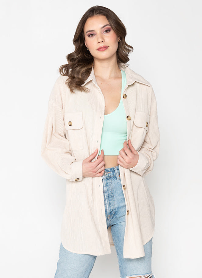Button Front Cord Overshirt
