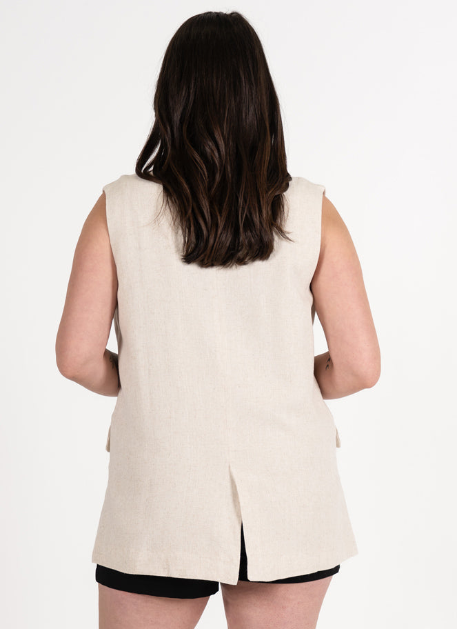 Linen Blend Relaxed One Button Vest